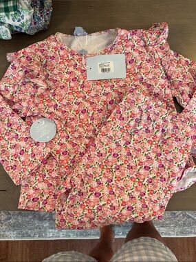 Girls' Pink Floral Long Sleeve Top & Leggings Matching Set 11/12